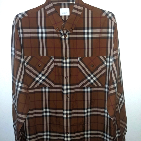 Mens Burberry Brown Coulsdon Check Poplin Button-Down sz Medium - Picture 2 of 8